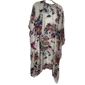 Umgee Kimono Women's Size M/L White Floral Open Cardigan Duster‎ Robe Coverup